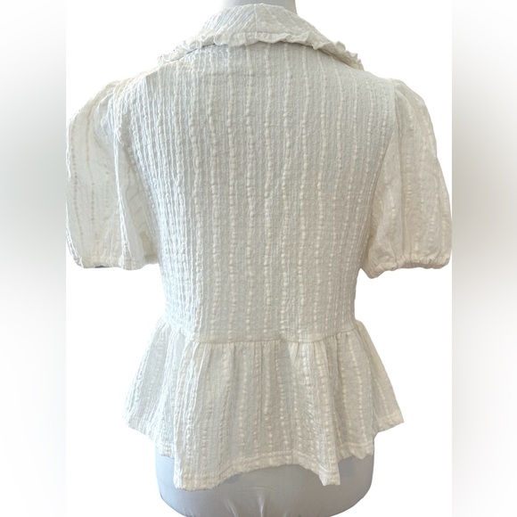 TAES Cottagecore Romantic White Peplum Blouse Peter Pan Collar Tie Front Small - Picture 2 of 10
